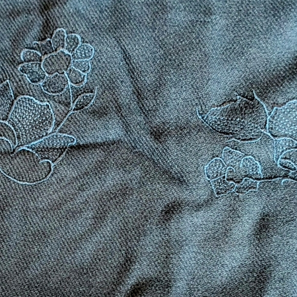 Women's Blue Sweater Shawl Poncho, Tassel Fringe Flower Embroidery Sammytex - Picture 3 of 6